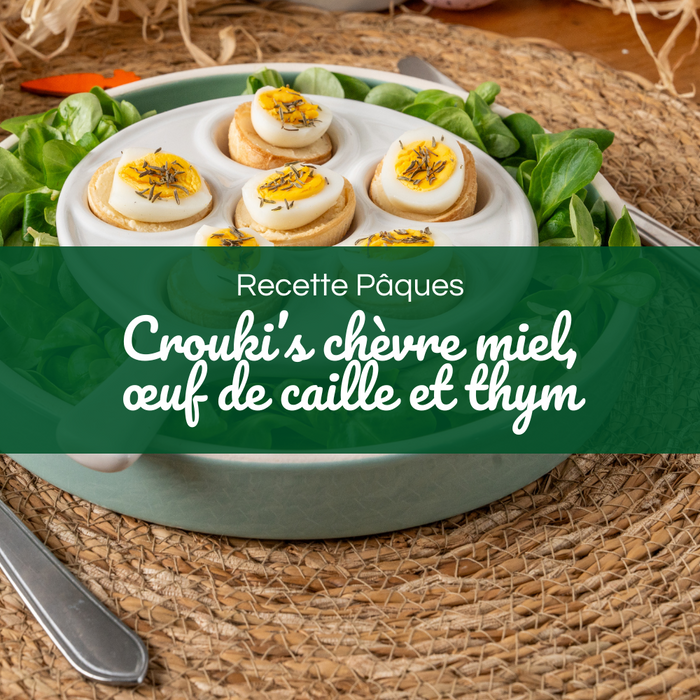 Une recette végétarienne pour Pâques : Crouki’s chèvre miel, œuf de caille et thym